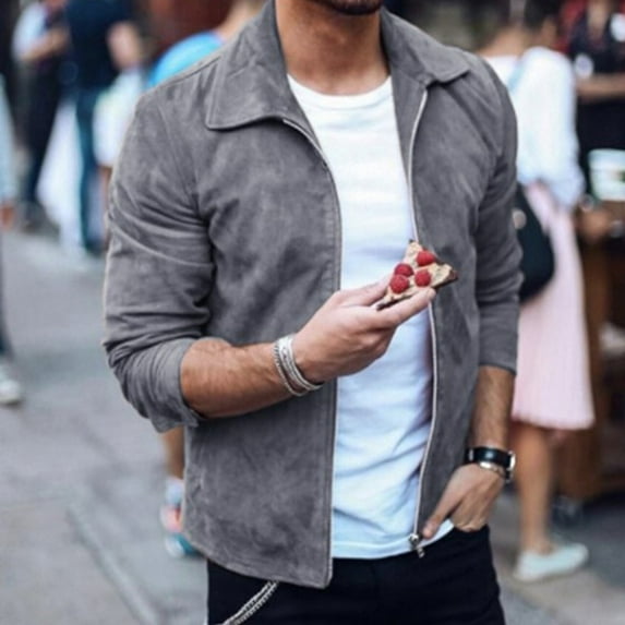 XMMSWDLA Blousse for Men Casual Solid Color Jacket Outdoor Zipper Jacket Tooling Jacket