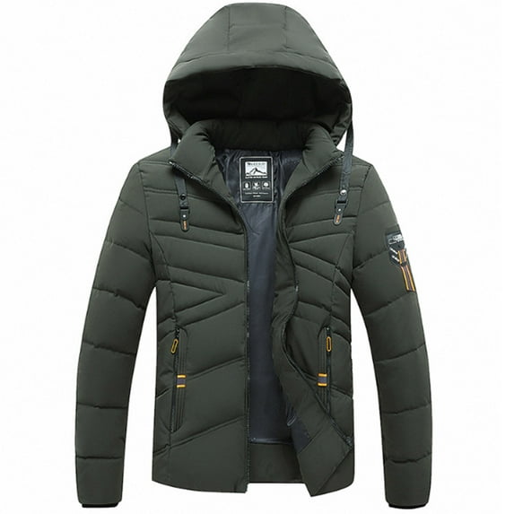 XMMSWDLA Tops for Men Hooded Collar Winter Casual Padded Cotton Jacket