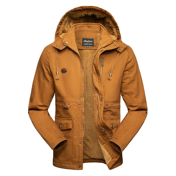 XMMSWDLA Deals Clearance Tops for Men Hooded Winter Workwear Jacket Thicken Military Jacket Cotton Coat