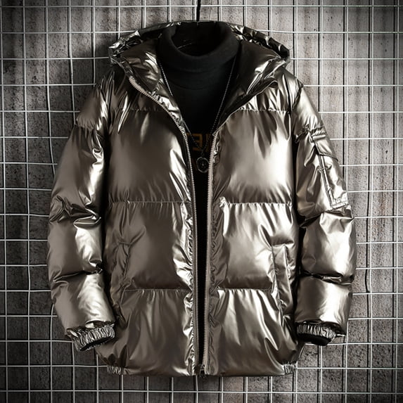 XMMSWDLA Deals Clearance Tops for Men Shiny Hooded Reflective Down Jacket Cotton Jacket