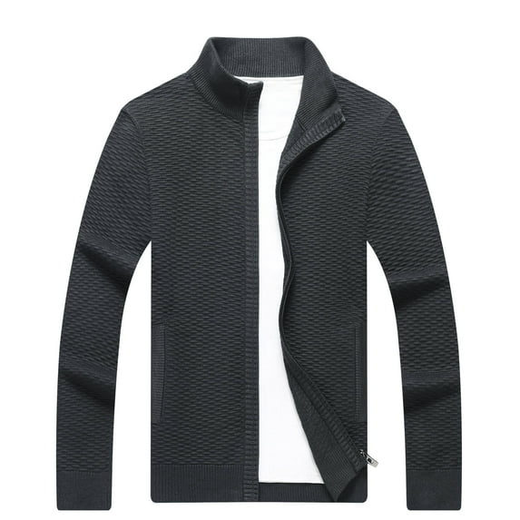 XMMSWDLA Deals Clearance Tops for Men Solid Color Casual Stand Collar Knit Cardigan Sweater Jacket