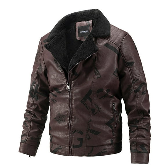 XMMSWDLA Tops for Men Winter Lamb Velvet Leather Jacket Plus Velvet Warm Jacket Motorcycle Jacket