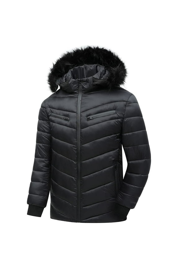 Tops for Men Winter Stitching Casual Thick Fit Side Seam Pockets Warm Zipper Cotton Jacket