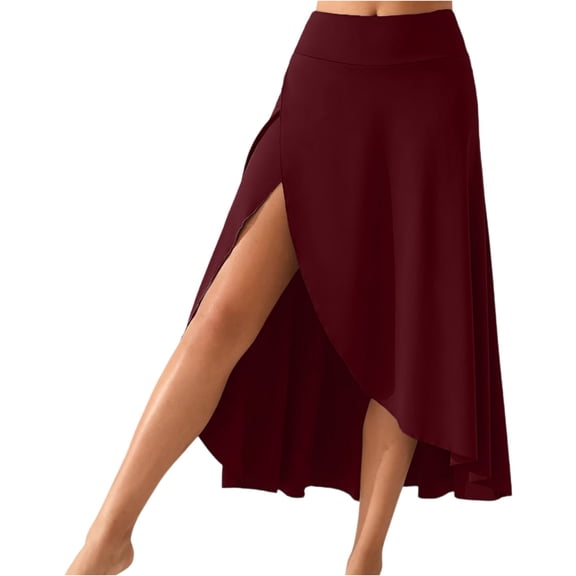 Yucgh Women's Solid Color High Waist Slit Midi Skirt, Elegant Bodycon Maxi Skirt, Slim Fit Casual Skirt with Side Split,Wine,XL