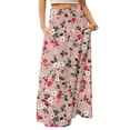 thumbnail image 1 of Yucgh Women's Floral Print Flowing Maxi Skirt, Bohemian Casual Summer Dress, Beach Vacation Skirt with Elastic Waist & Side Slits,Beige,XL, 1 of 5