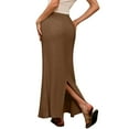 thumbnail image 1 of Yucgh Women's Solid Color Fishtail Split Skirt with Elastic Waist & Side Pockets, Swing Maxi Skirt, Casual Linen Blend Beach Skirt for Summer,Brown,XL, 1 of 7