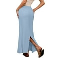 thumbnail image 1 of Yucgh Women's Solid Color Fishtail Split Skirt with Elastic Waist & Side Pockets, Swing Maxi Skirt, Casual Linen Blend Beach Skirt for Summer,Light Blue,M, 1 of 7
