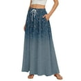 thumbnail image 1 of Yucgh Women's Floral Print Flared Ruffle Hem Maxi Skirt, Tiered Boho Skirt with Elastic Waist, Elegant A-line Long Skirt,Blue,L, 1 of 6
