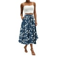 thumbnail image 1 of Yucgh Women's Bohemian Flower Print Midi Skirt with Pockets, Solid Color Casual Skirt, High Waisted Elastic Waist Skirt for Summer,Royal Blue,XL, 1 of 4