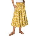 thumbnail image 1 of Yucgh Women's Tiered Flowy Floral Skirt with Drawstring High Waist, Pleated Midi Beach Skirt, Lightweight Summer Long Casual Skirt,Yellow,XL, 1 of 5
