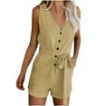 thumbnail image 1 of XMMSWDLA Deals Women V Neck Sleeveless Belted Wrap Short Jumpsuit, 1 of 8