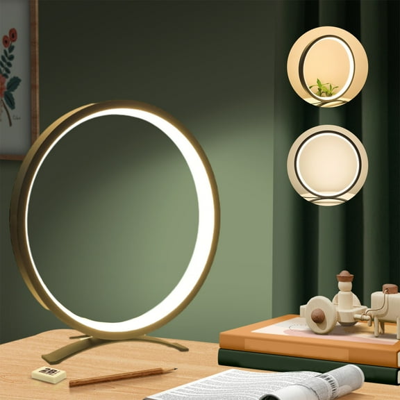 XMMSWDLA Desk Lamp,Metal Circle Ring Table Lamps Bedside Lamp for Nightstand, Modern Minimalist Lamps/Led Warm Light for Bedroom/Living Room,10 Inch