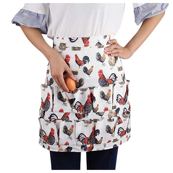 XMMSWDLA Durable Egg Gathering Apron 18 Deep Pockets Canvas Fabric for Duck Goose Quail Dove Eggs Holder Easter Egg Collecting Apron Chicken Coop Tool Hen Rooster Print