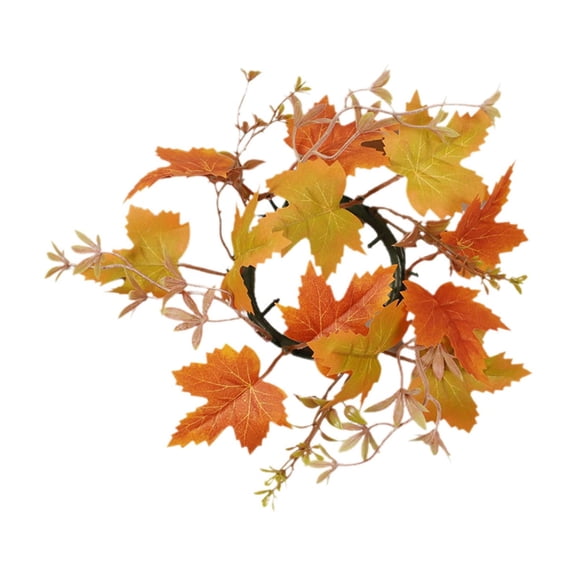 XMMSWDLA Fall Candle Rings Wreaths Thanksgiving Artificial Pumpkin Maple Leaf Candle Garland with Berries Candle Rings for Pillars Autumn Wedding Parties Centerpieces Fall Table Decor