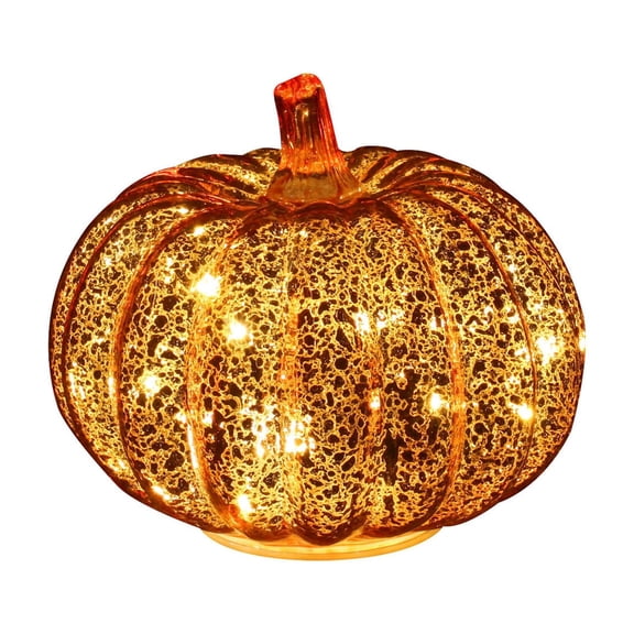 XMMSWDLA Fall Decorations for Home, Gold Mercury Glass Pumpkin LED Lights for Fall Thanksgiving Decor, Lighted Pumpkin Fall Centerpiece for Tables Indoor Mantel Windows