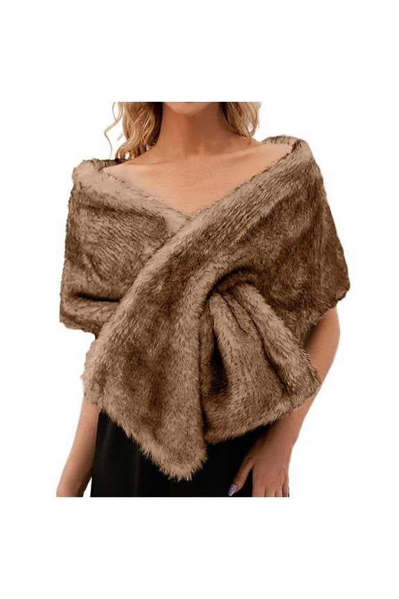 Faux Fur Cloak Shawl Fur Scarf Warm Wrap Shrug Autumn Winter for Wedding Party Coffee Pashmina Shawls and Wraps