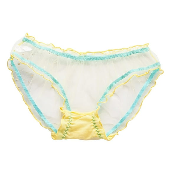 XMMSWDLA Female Personality Multicolor Transparent Mesh Lace Lingerie Ladies PantiesGold L Cotton Thongs for Women
