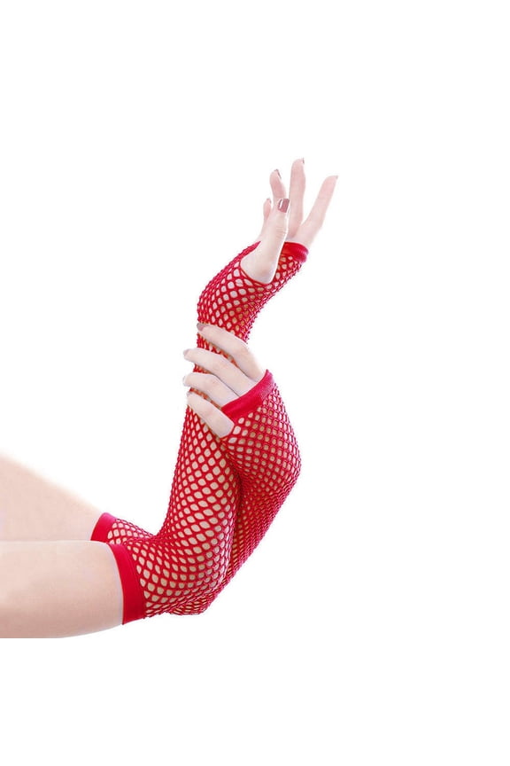 Fishnet Gloves Long Nylon Mesh Fingerless Gloves For Women And Girls 80s Costume Wedding Evening Party Accessories Mesh Gloves Red