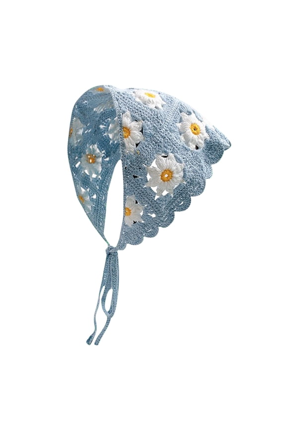 Floral Crochet Hair Bandanas Headscarf Women Hair Scarf Daisy Headband Vintage Head Kerchief for Girls