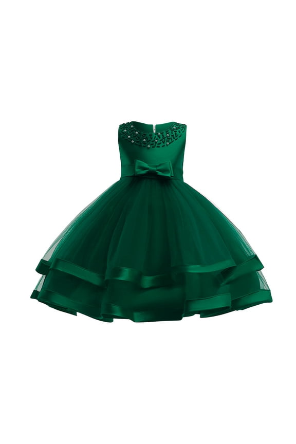 Flower Girl Dress Bow-Knot Toddler Wedding Pageant Party Sleeveless Tulle Tutu Dress for Girls 3-8 Years Baby Clothes