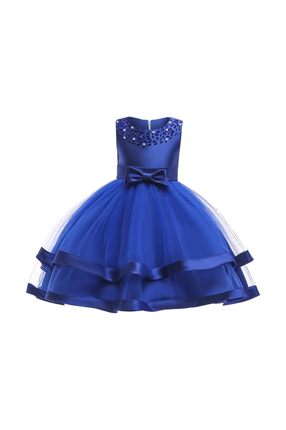 Flower Girl Dress Bow-Knot Toddler Wedding Pageant Party Sleeveless Tulle Tutu Dress for Girls 3-8 Years Christmas Dress Girls