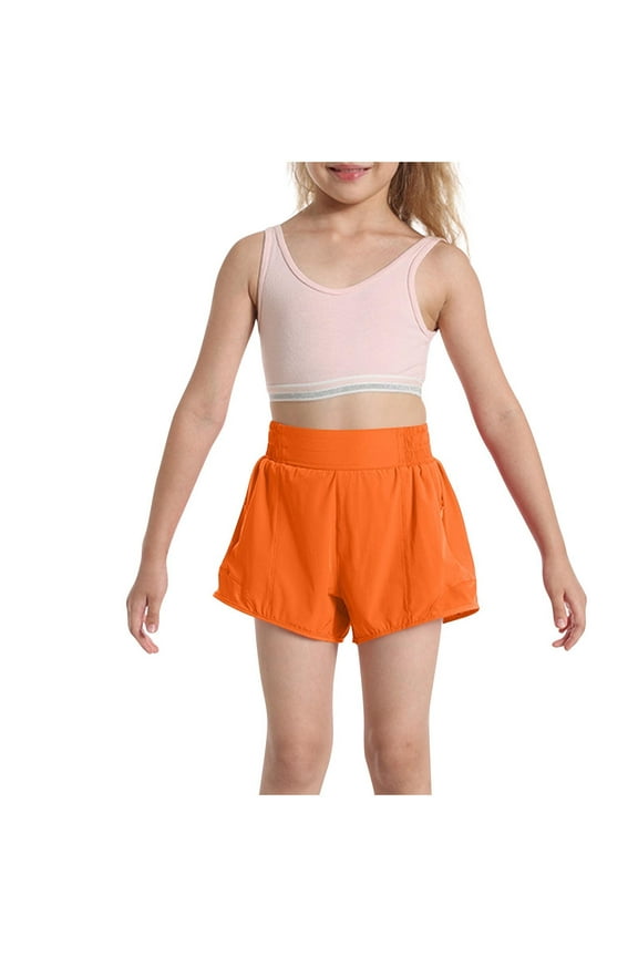Girls Athletic Shorts Girls Workout Shorts Athletic Running Shorts Crossover High Waisted Gym Shorts with Zipper Pockets Orange Retro Running Shorts