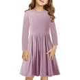 thumbnail image 1 of XMMSWDLA Girls Clothes Girls Long Sleeve Dress for Girls Solid Color A-line Swing Dresses High Waist Fall Winter Dresses for Girls Purple Girls Spring Dress, 1 of 9