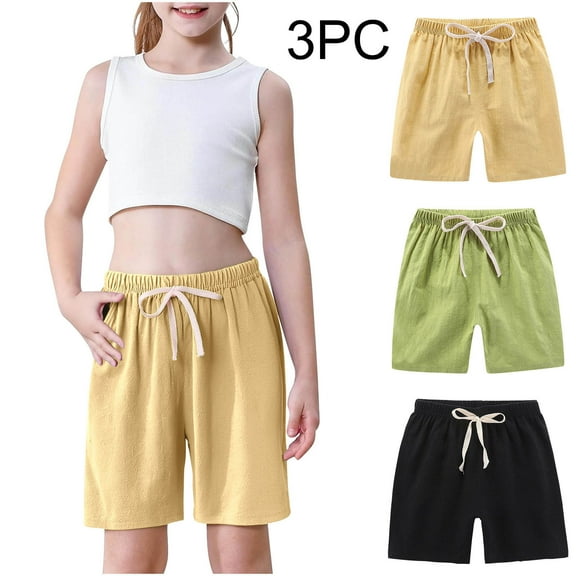 XMMSWDLA Girls Soccer Shorts Shorts for Girls, Running, Gym Workout Shorts for Kids, Activewear Drawstring Cotton Shorts Yellow Swim Shorts