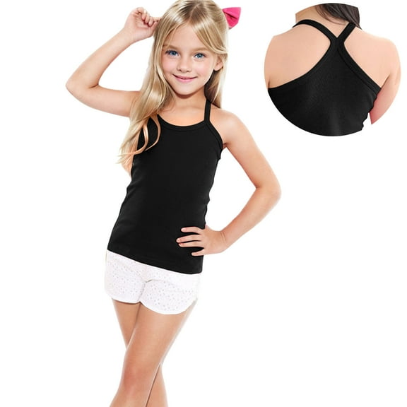 XMMSWDLA Girls Tank Tops Girls Tank Top Sleeveless Racer Back Top Camisole Cami Undershirts Black Toddler Tank Tops Girls