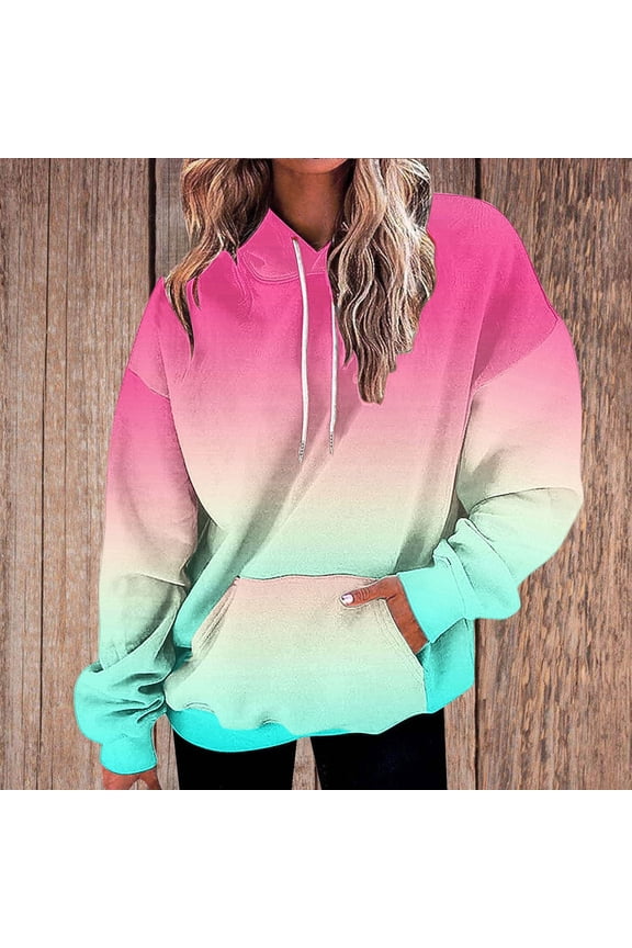 Gradient Printed Hoodies for Women Oversized Hooded Sweatshirts Long Sleeve Shirts Cozy Soft Pullover Womans Hoodie