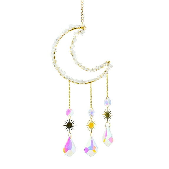 XMMSWDLA Graduation Party Decorations Natural Amethyst Gravel Moon Pendant Handwoven Catcher Wind Chime Lighting Pendant Decorative Gift 21st Birthday Decorations for Her