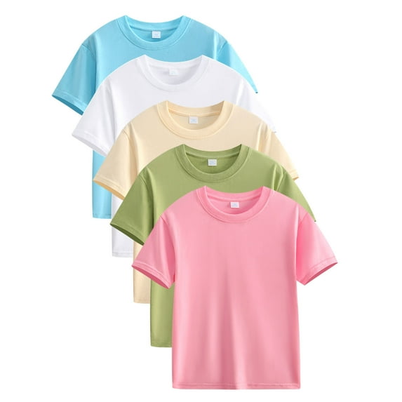 XMMSWDLA Graphic Print T-Shirt‌ Girls' 5-Pack Super Soft Short Sleeve Crew Neck T Shirts, Assorted Color Solid Tees D Active Short Sleeve Top‌