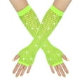 thumbnail image 1 of XMMSWDLA Halloween 80s 90s Fishnet Fingerless Rhinestone Mesh Gloves For Women Kids Neon Fingerless Glove Assorted Neon Colors For 80s s Accessories Mesh Gloves Green, 1 of 5