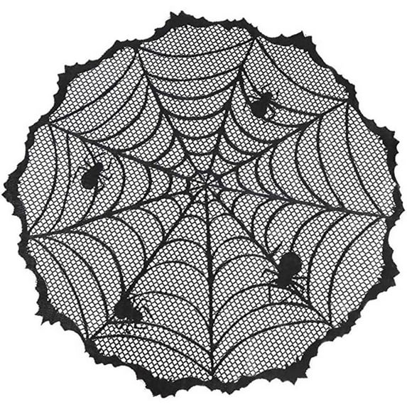 XMMSWDLA Halloween Tablecloth Lace Spiderweb Table Cloth, 40-Inch Halloween Centerpiece Round Table Topper for Halloween Table Decorations Festive Party Supplies spider decoration