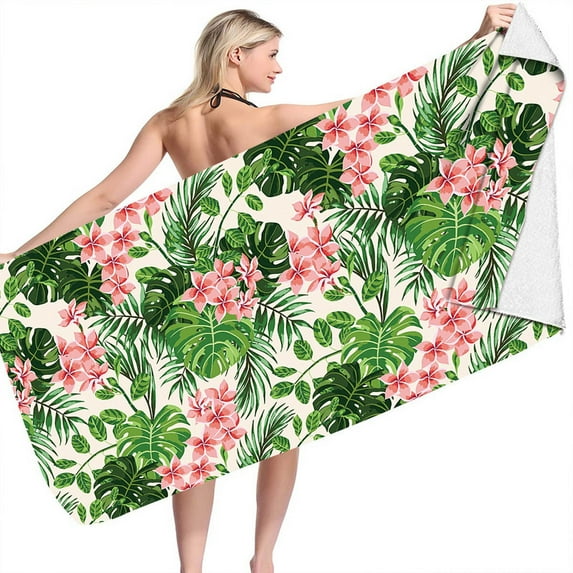 XMMSWDLA Hibiscus Flowers Beach Towel for Bathroom Pool Summer Colorful Hawaiian Tropical Plants Palm Leaf Absorbent Soft Towels for Beach Kitchen Spa Gym Yoga Beach Towel