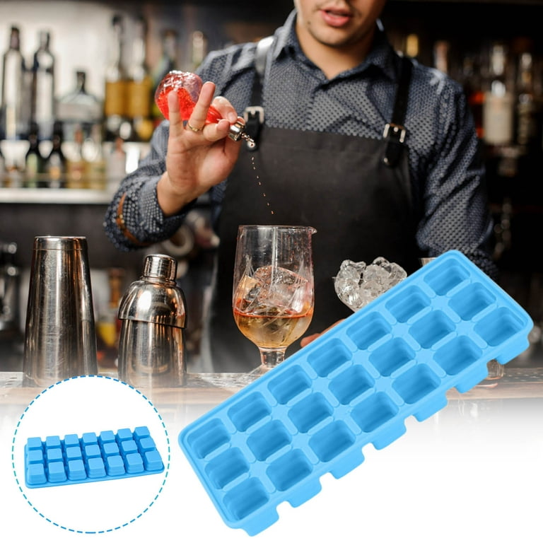 XMMSWDLA Ice Cube Mold 21 Cell Silicone Folding Ice Cell Ice Maker  Container Folding Easy Release Ice Block Press Ice Box Ice Pop Mold Blue