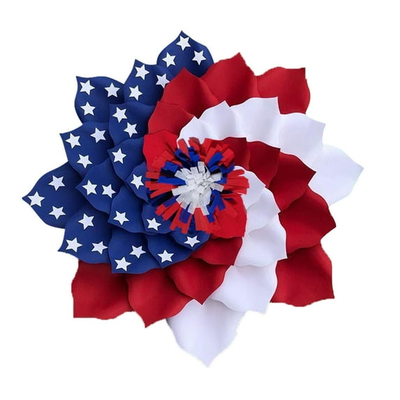 XMMSWDLA July 4th Wreath Patriotic Americana Wreath Box Wood Handcrafted Memorial Day Wreath Festival Decoration Front Door Wall Home Decor