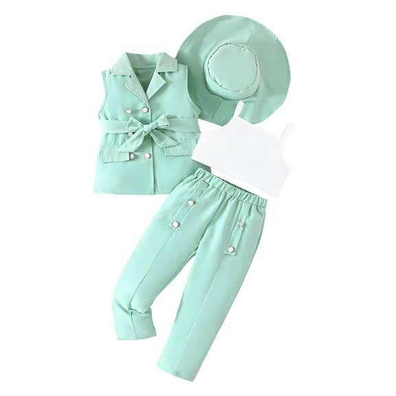XMMSWDLA Kids 2-Piece Sets Kids Blazer Suit for Girls Outfit Butterfly Sleeve Blazer Jacket Pants Holiday Sets for Girls Children's Clothing Green Kids Party Outfits Set