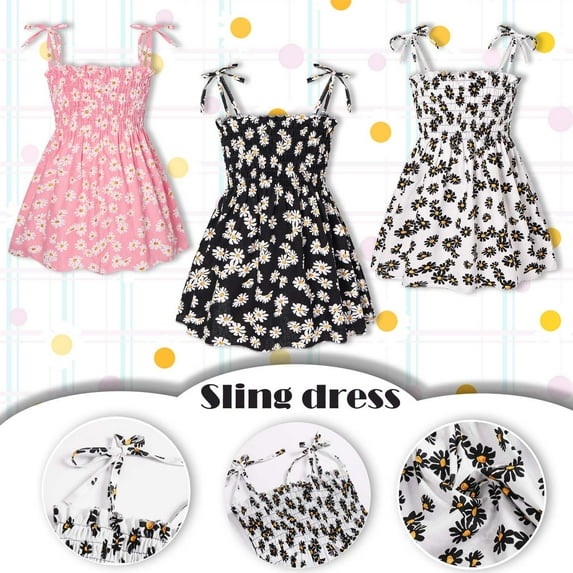 Kids Girls Floral Dresses Adjustable Strap Ruffled Dress Sleeveless Beach Sundress Princess Dresses For Girls