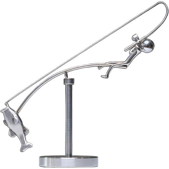XMMSWDLA Kinetic Fishing Balance Sculpture - The Fisherman Balancing Art for Home & Office, Creative Metal Motion Statue for Desk Decor, Gift for Fishing Lovers