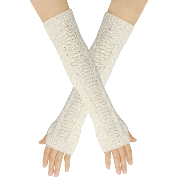 XMMSWDLA Knit Arm Warmer Fingerless Gloves Knitted Long Mitten Women Thumb Hole Gloves Work Gloves Women White