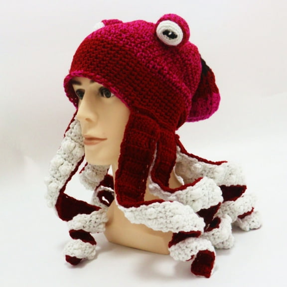 XMMSWDLA Knitted Hat Knitted Hat Men And Women Squid Shape Crochet Yarn Funny Autumn And Winter Hat Warm Knitted Headgear