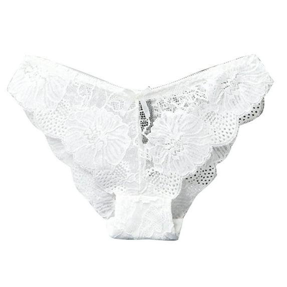 XMMSWDLA Lace Underwear for Women Invisible Briefs Embroidery Floral Panties Women Cute Bowknot Design Crochet Full Lace Panties Low Waist Briefs White M Bikini Underwear for Women