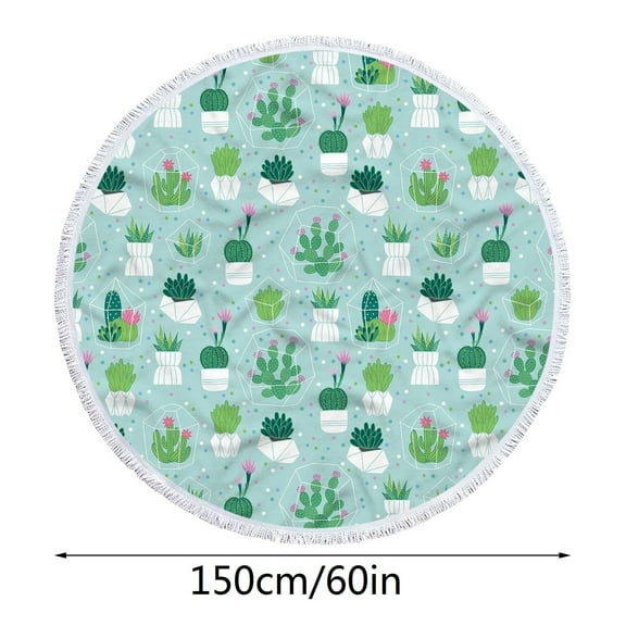 XMMSWDLA Large Round Beach Towels Tassels Microfiber Quick Dry Sand Free Thick Fun Roundie Throw Beach Blanket Hippy Circle Swim Pool Towels Llama Decor Gifts-Llama, Cactus, 60"