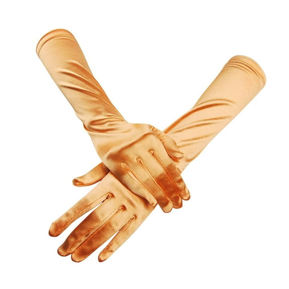 XMMSWDLA Long Satin Opera Glove For Women Formal, Elbow Length Glove For Bridal Evening Dance/Tea Party/Church/Wedding Bike Gloves Orange