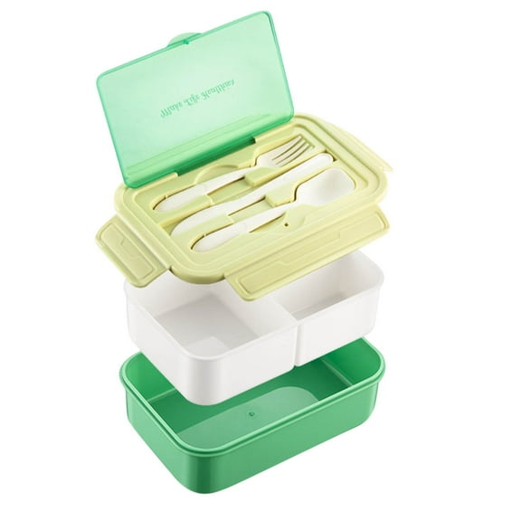 XMMSWDLA Lunch Box for Men Green Lunch Boxplastic Lunch Box Fresh-Keeping Box Microwave Oven Heating Sealed Thermal Insulation Bento Box Lunch Box with Tableware Lunch Box Meals