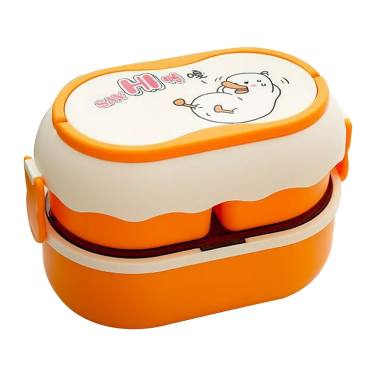 XMMSWDLA Simple Modern Lunch BoxYellow Lunch Boxdouble Plastic Children'S  Lunch Box Large Capacity Student Lunch Box Microwave Oven Adult Lunch Box