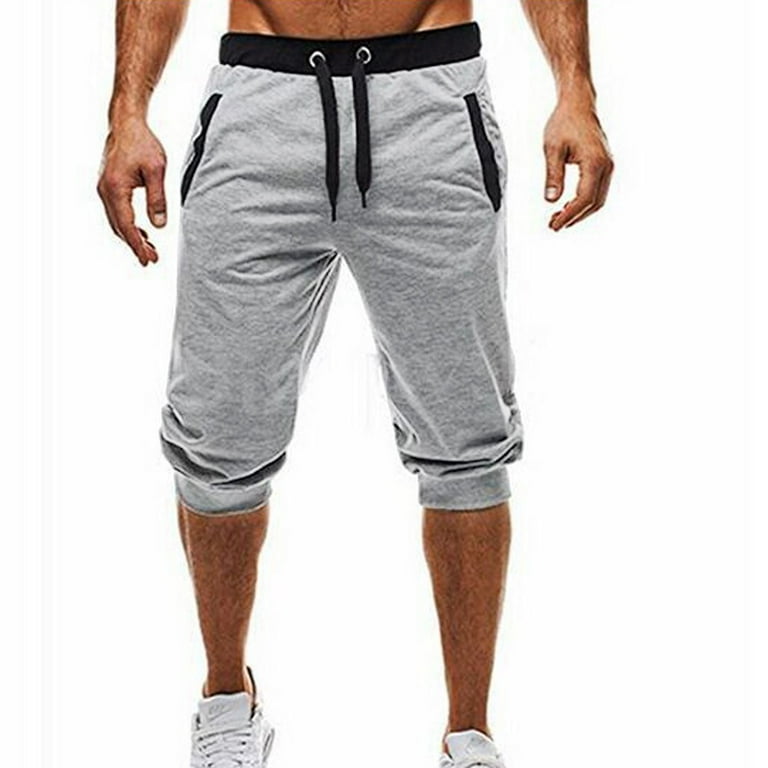 Hfyihgf Men's Cotton Casual Sweat Shorts 3/4 Jogger Capri