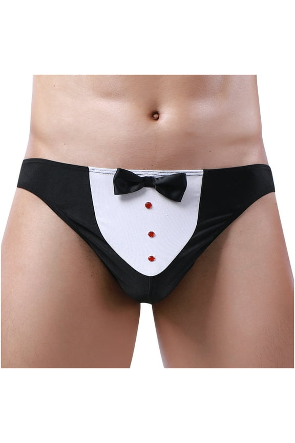 Men's Bow Tie Bulge Pouch Bikini Thong Underwear G String Costume