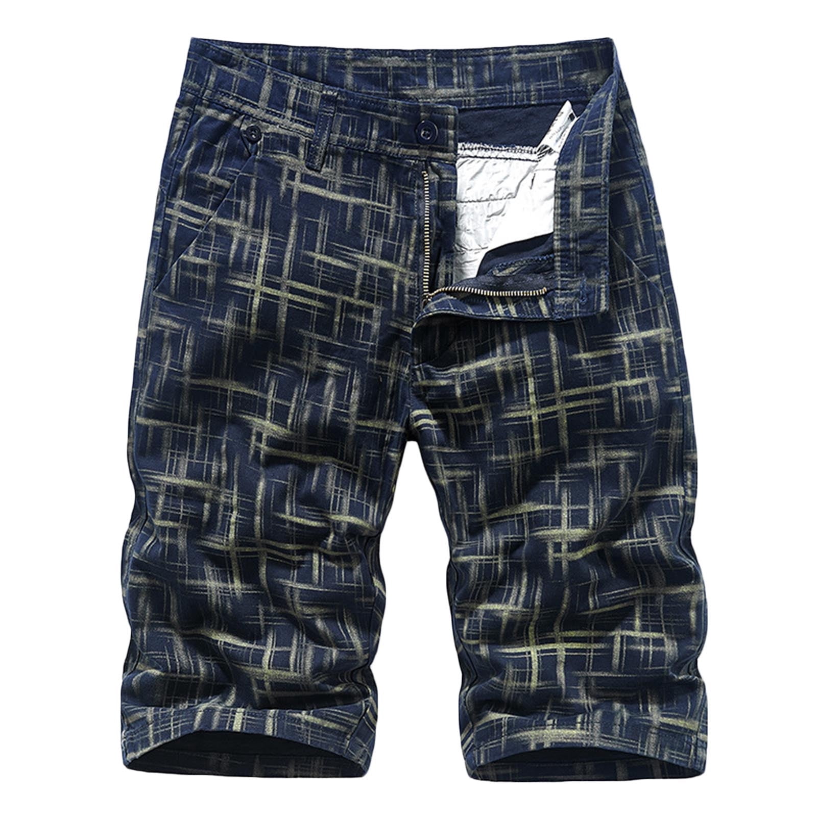 Men's Cargo Shorts Plaid Checkered Lightweight Casual Button Multi Pocket Shorts